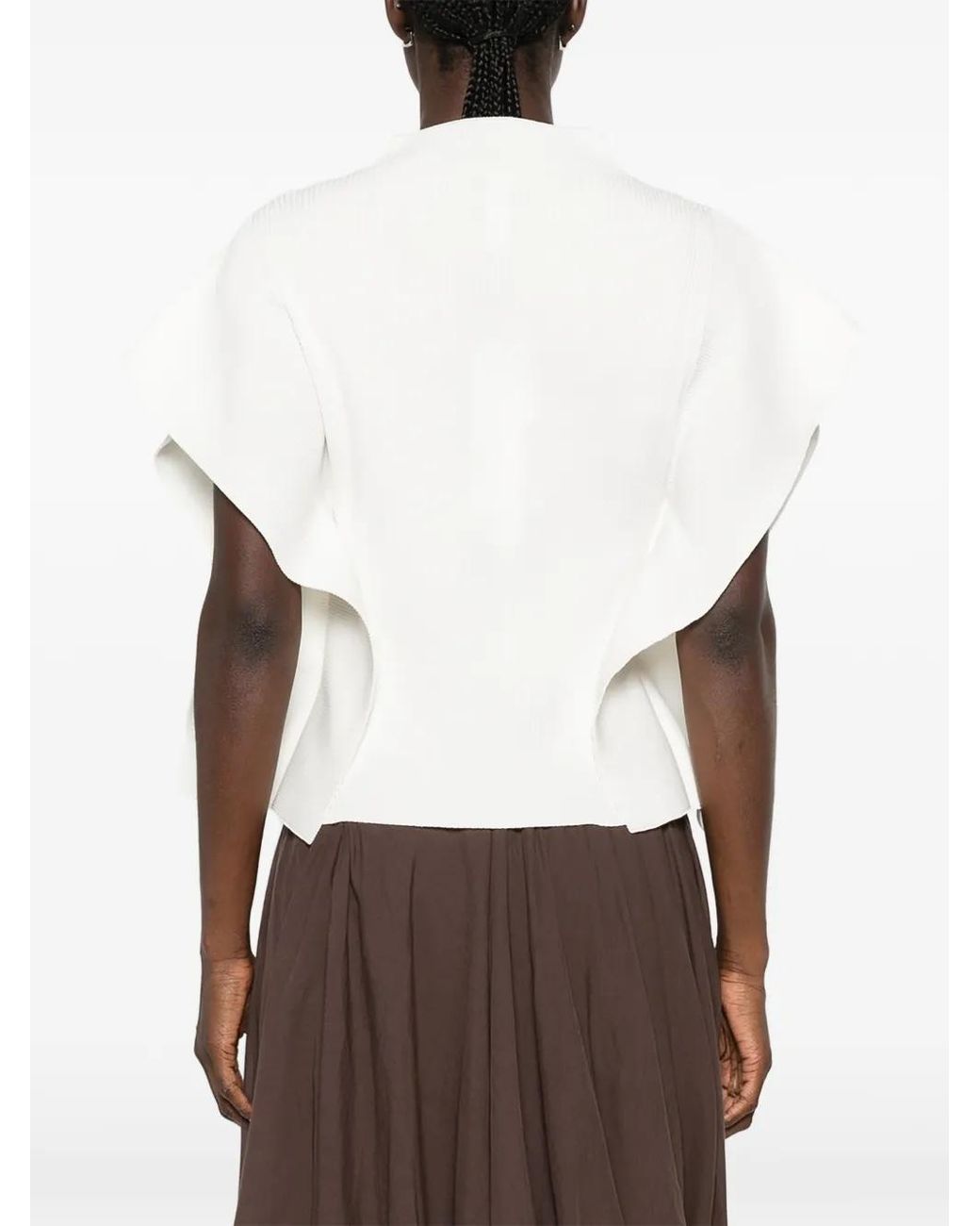 CFCL White Portrait Ruffled-Sleeve Ribbed Top