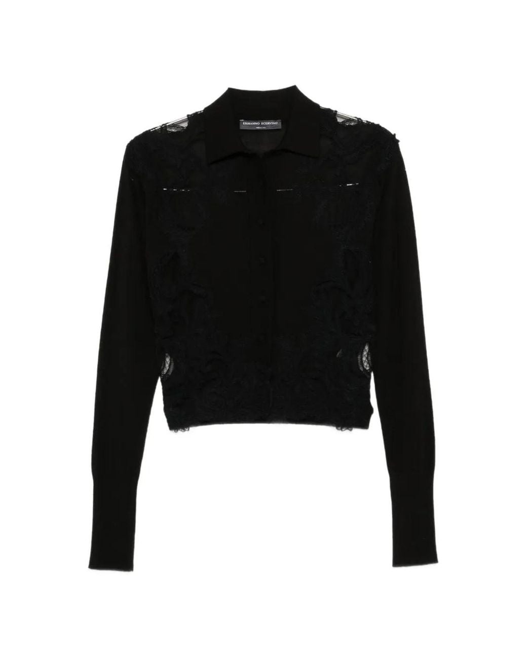 Ermanno Scervino Black Lace-Panelled Wool Cardigan