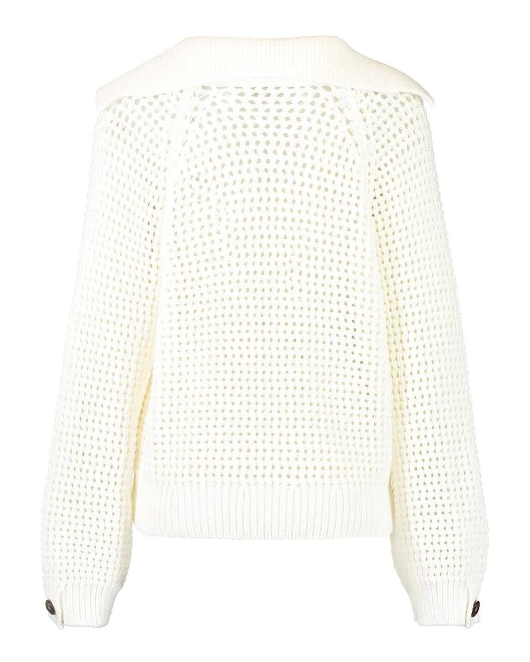 Pull En Maille Ajourée À Col Marin Brunello Cucinelli en coloris White