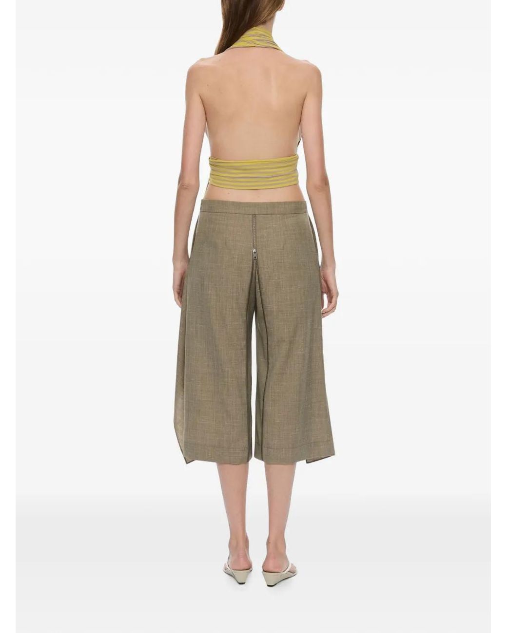 Christopher Esber Yellow Stripe-Pattern Draped Halter Top