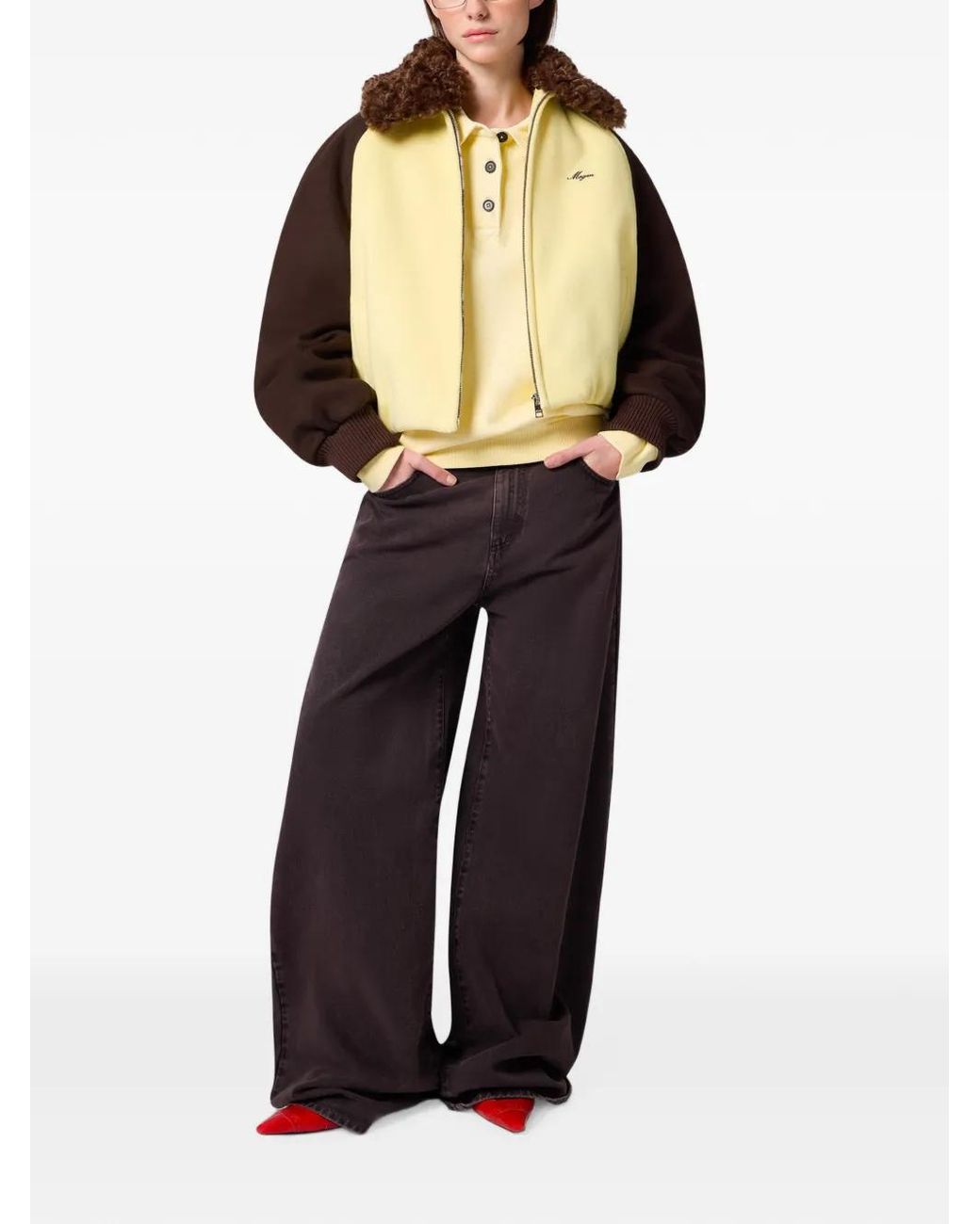 MSGM Natural Collar-Detail Panelled Jacket