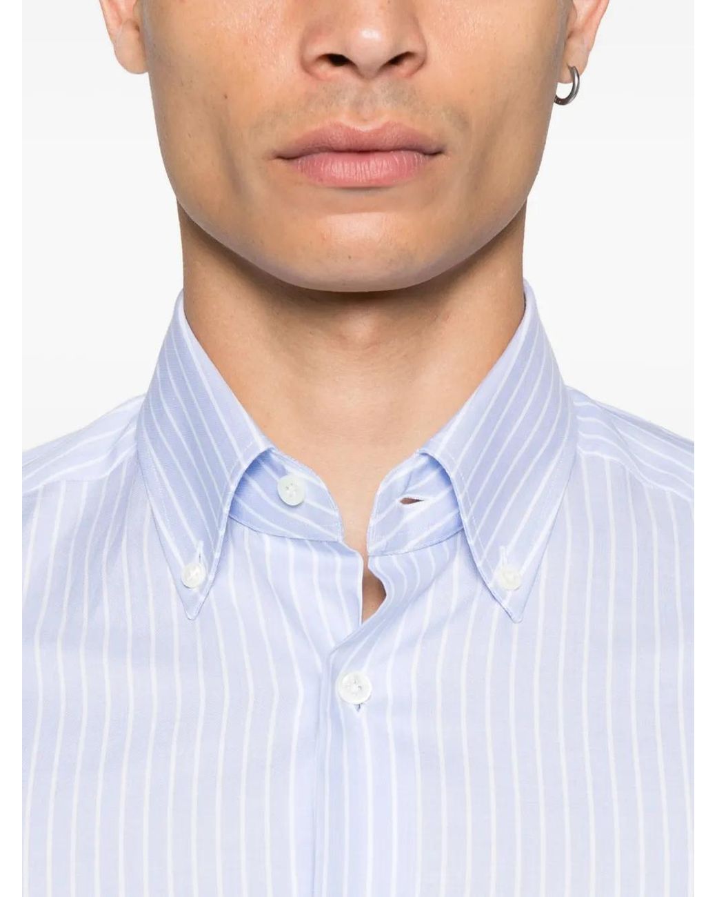 Mazzarelli White Striped-Pattern Shirt for men