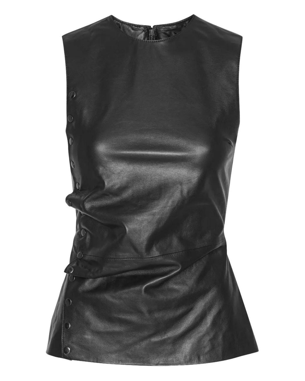 ROTATE BIRGER CHRISTENSEN Black Side-Buttoned Leather Top