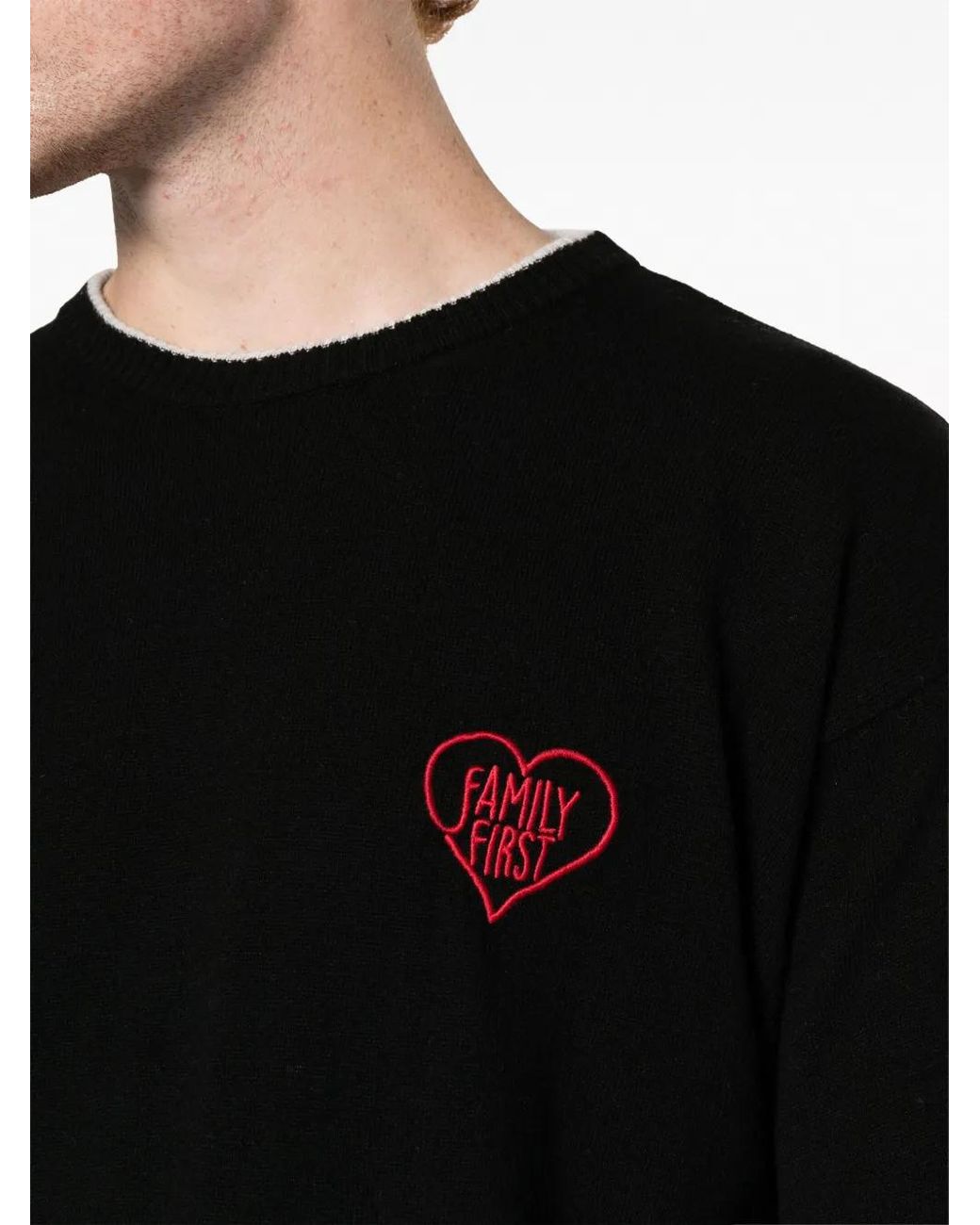 FAMILY FIRST Black Embroidered-Logo Crew-Neck Jumper for men