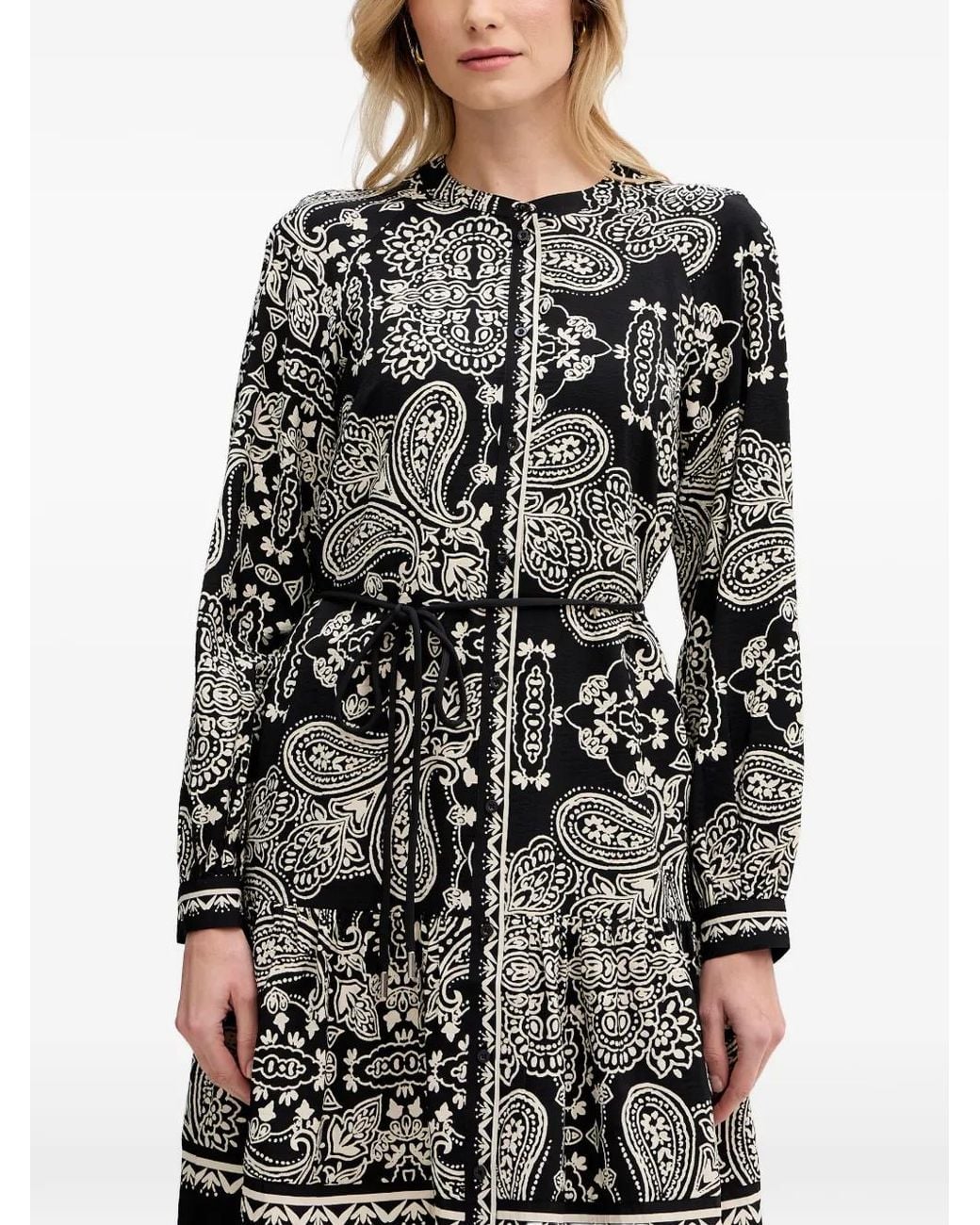 Ouí Black Paisley-Print Belted Mini Dress