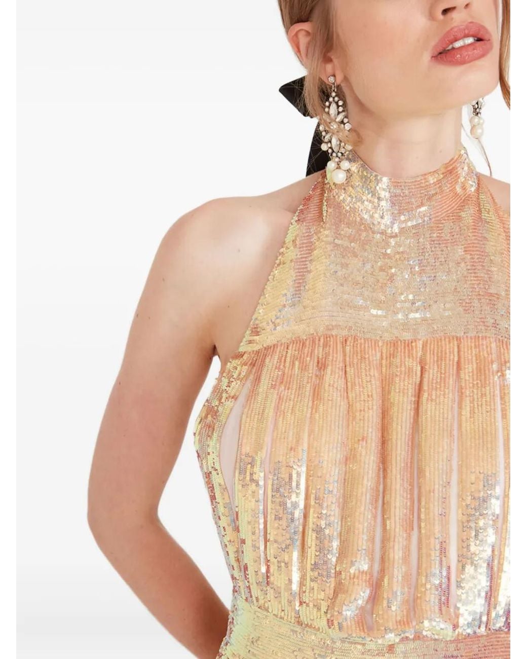 Temperley London White Filigree Sequin-Embellished Pleated Dress