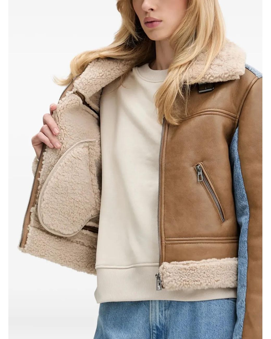Desigual Blue Faux-Shearling-Trim Jacket