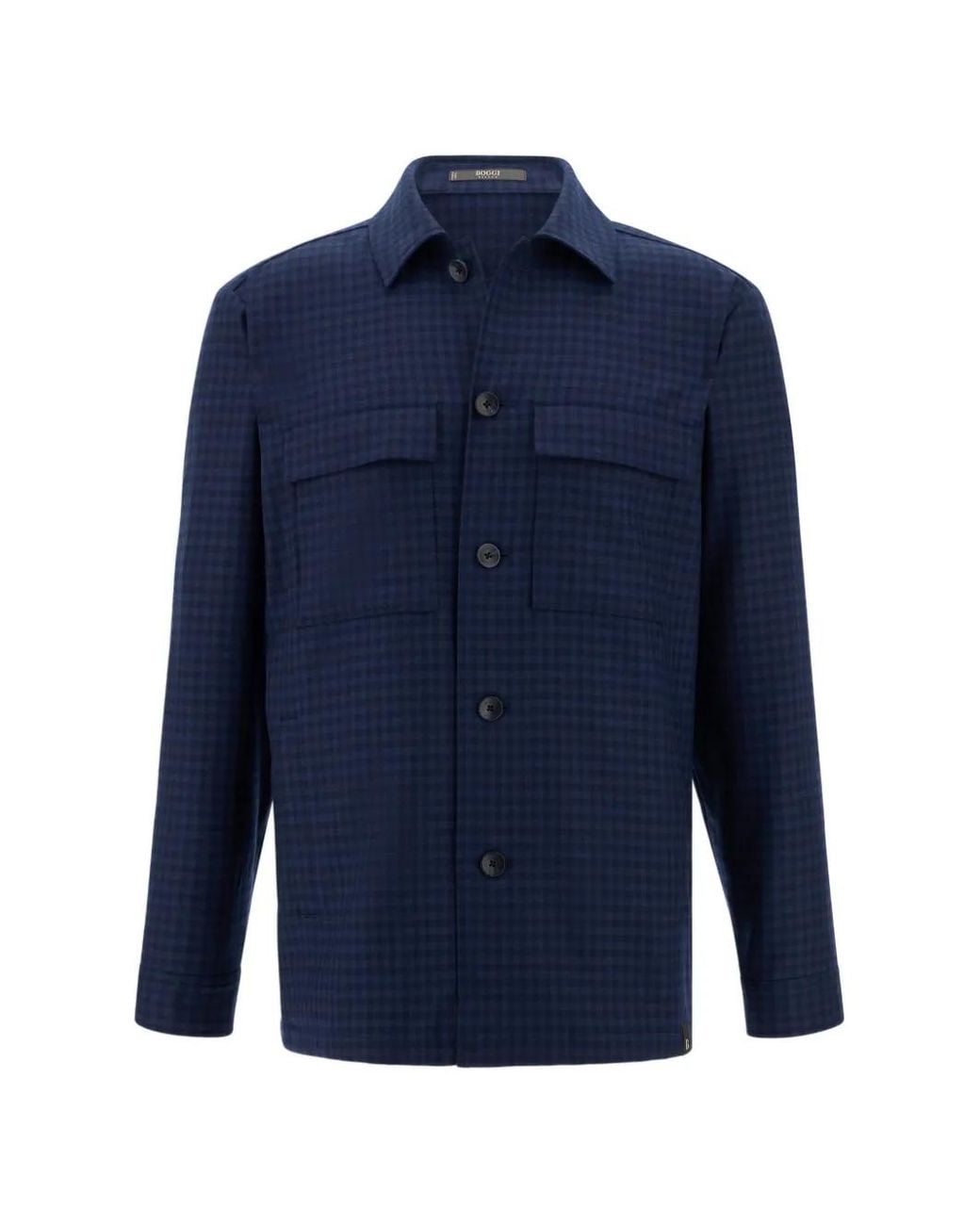 Boggi Blue Shacket Patterned Wool for men