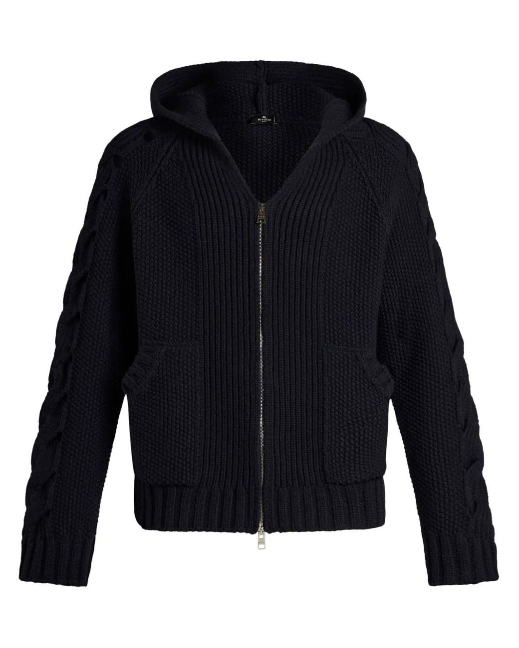 Etro Blue Cable-Knit Zip-Up Hoodie for men