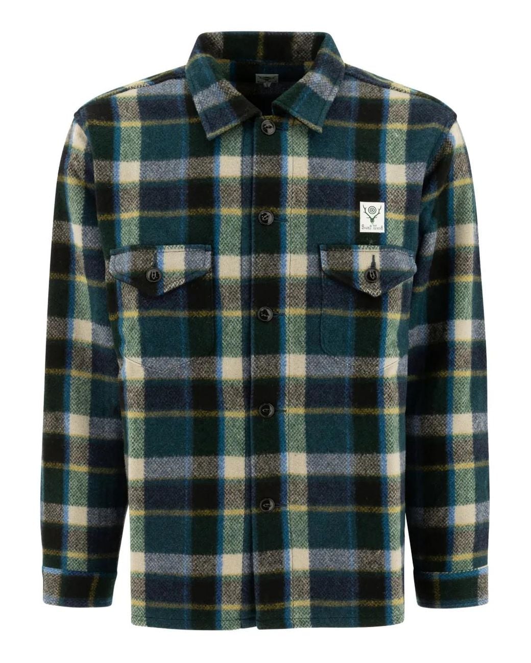 South2 West8 Green Plaid Pocket Shirt for men