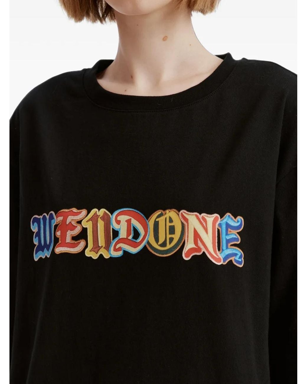 we11done Black Welldone Logo-Print T-Shirt