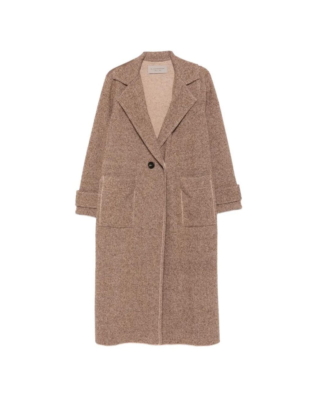 D.exterior Brown Marl-Knit Notched-Lapels Coat