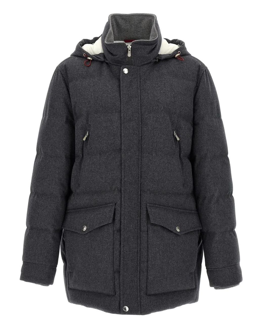 Brunello Cucinelli Black Quilted Wool Coat for men