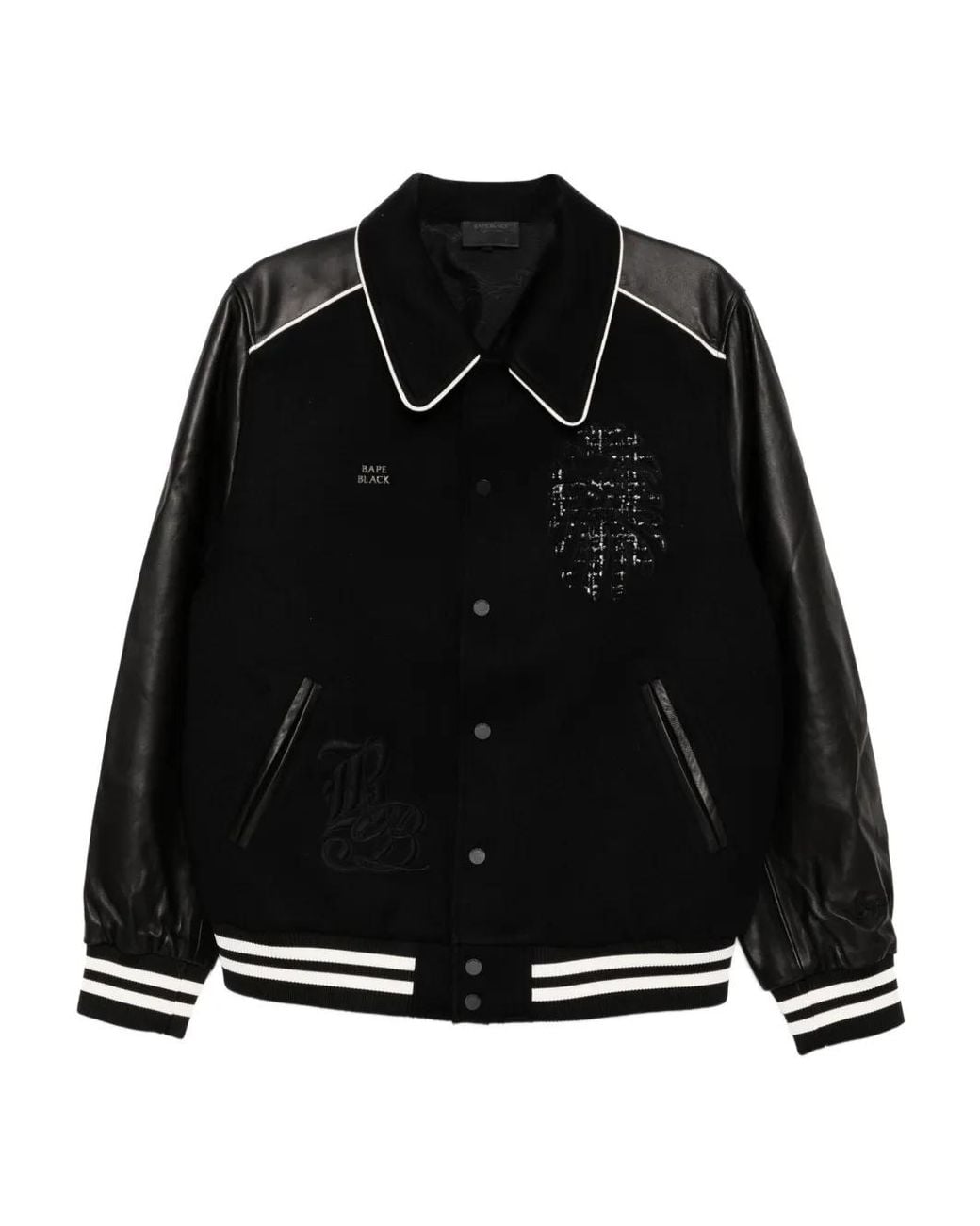A Bathing Ape Black Logo-Varsity Jacket for men