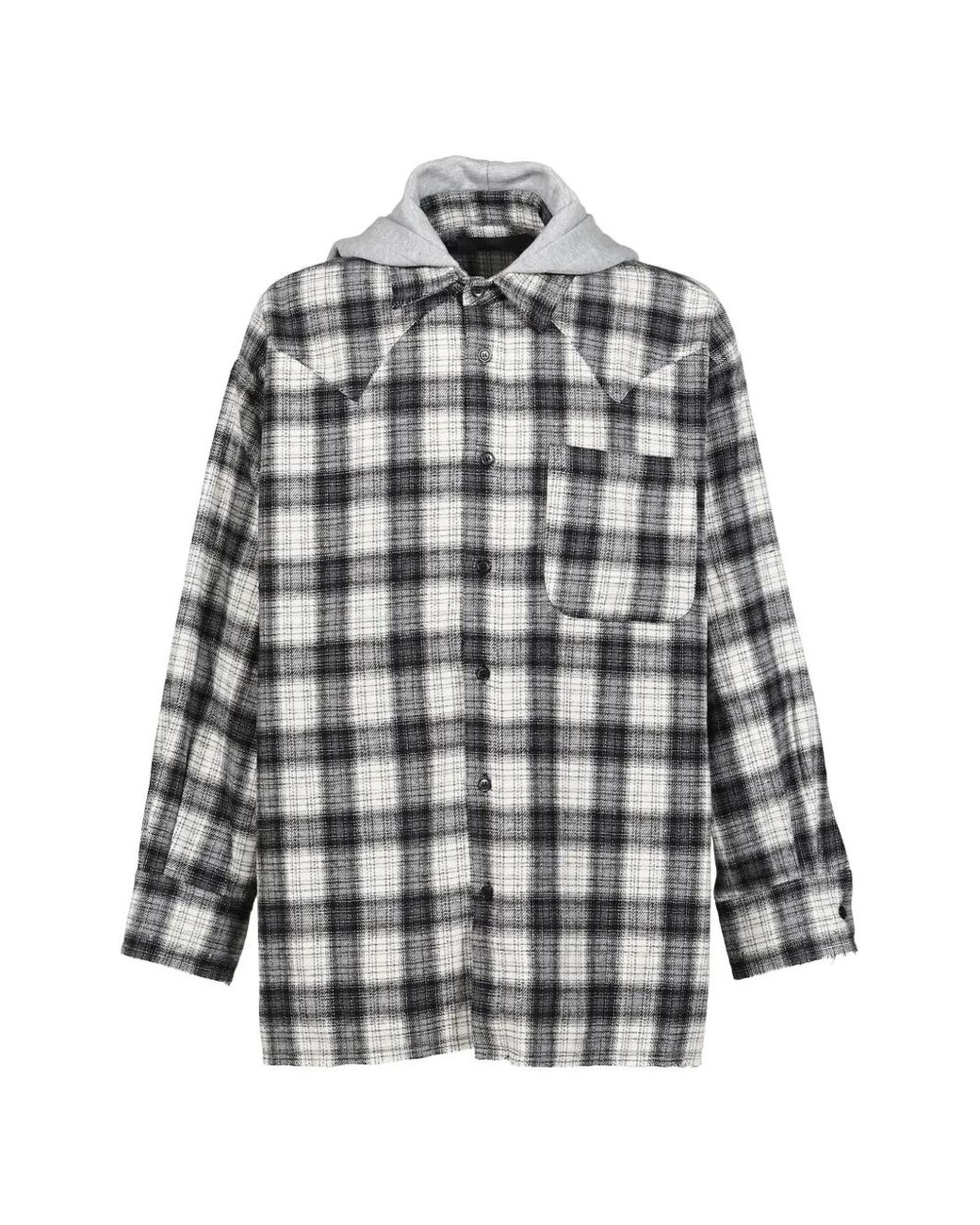 JUN/NAKAYAMA White Check-Pattern Hooded Shirt for men