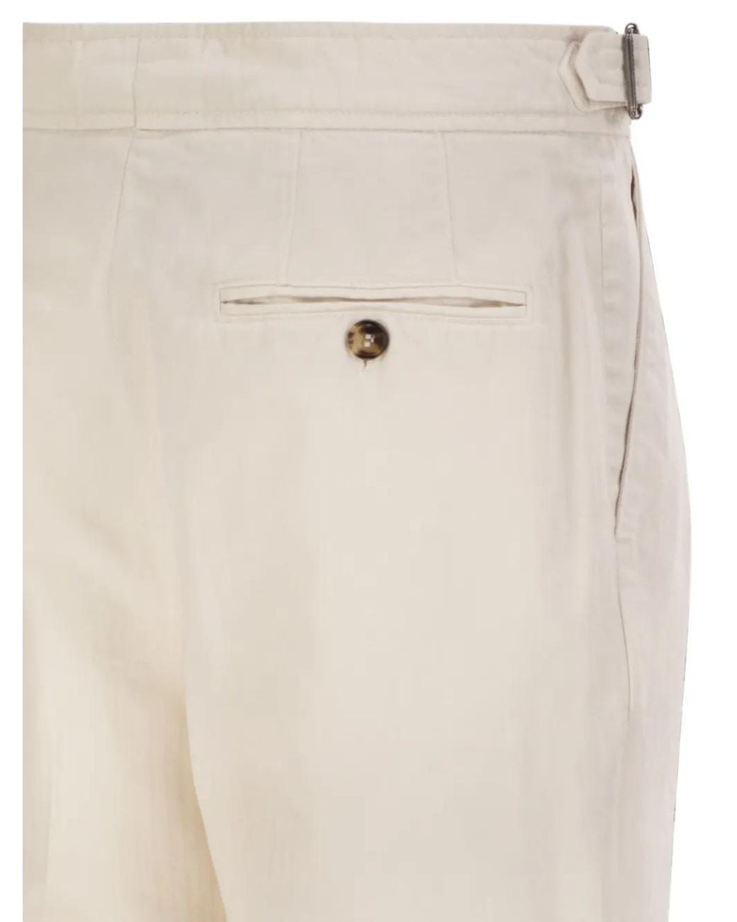 Brunello Cucinelli White Pantalon Plissé À Bandes Latérales D'Ajustement for men