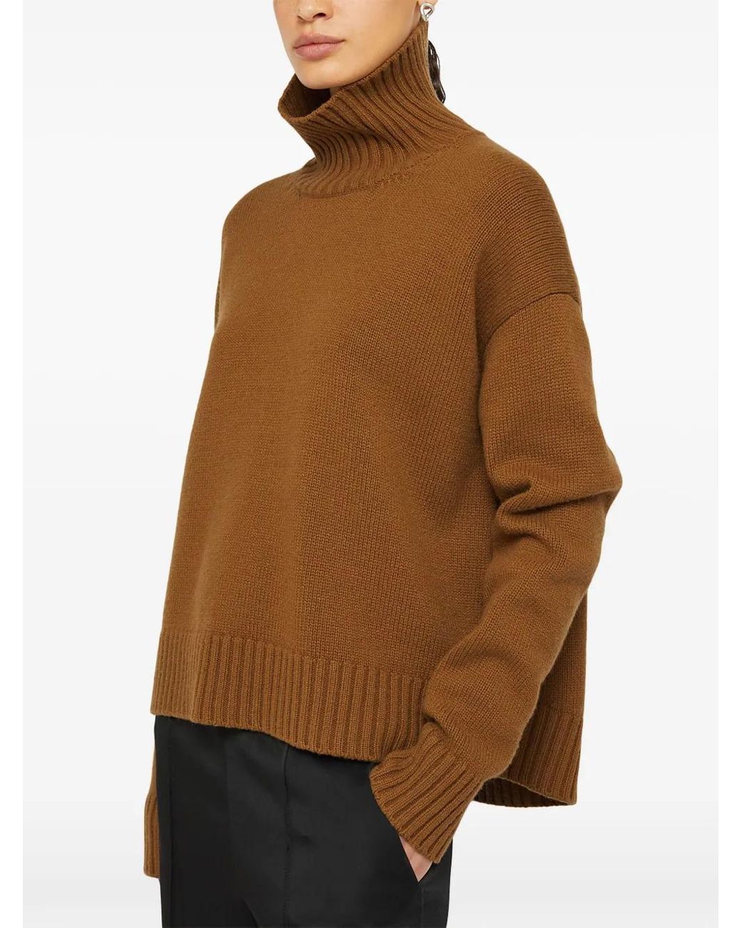 Jil Sander Brown Funnel-Neck Cashmere Blend Jumper
