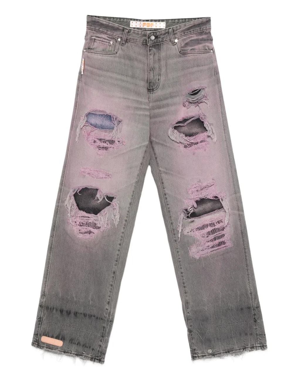 PDF Gray Distressed Frayed Jeans for men