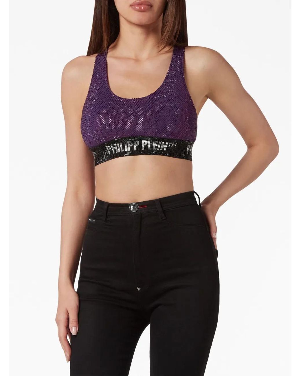 Philipp Plein Purple Rhinestone-Embellished Racerback Bra