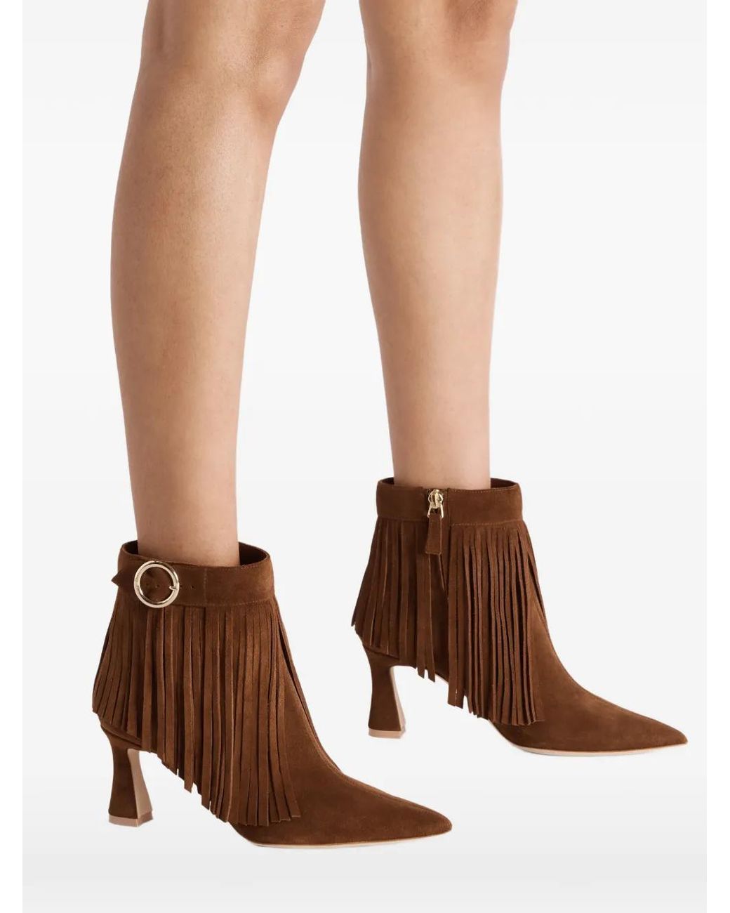Malone Souliers Brown Suede Fringed Donni Heeled Ankle Boots 70