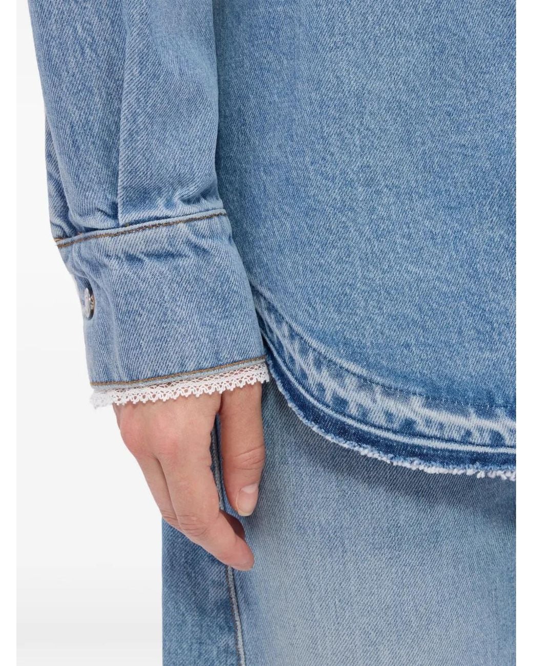 MSGM Blue Chemise En Jean À Logo Brodé