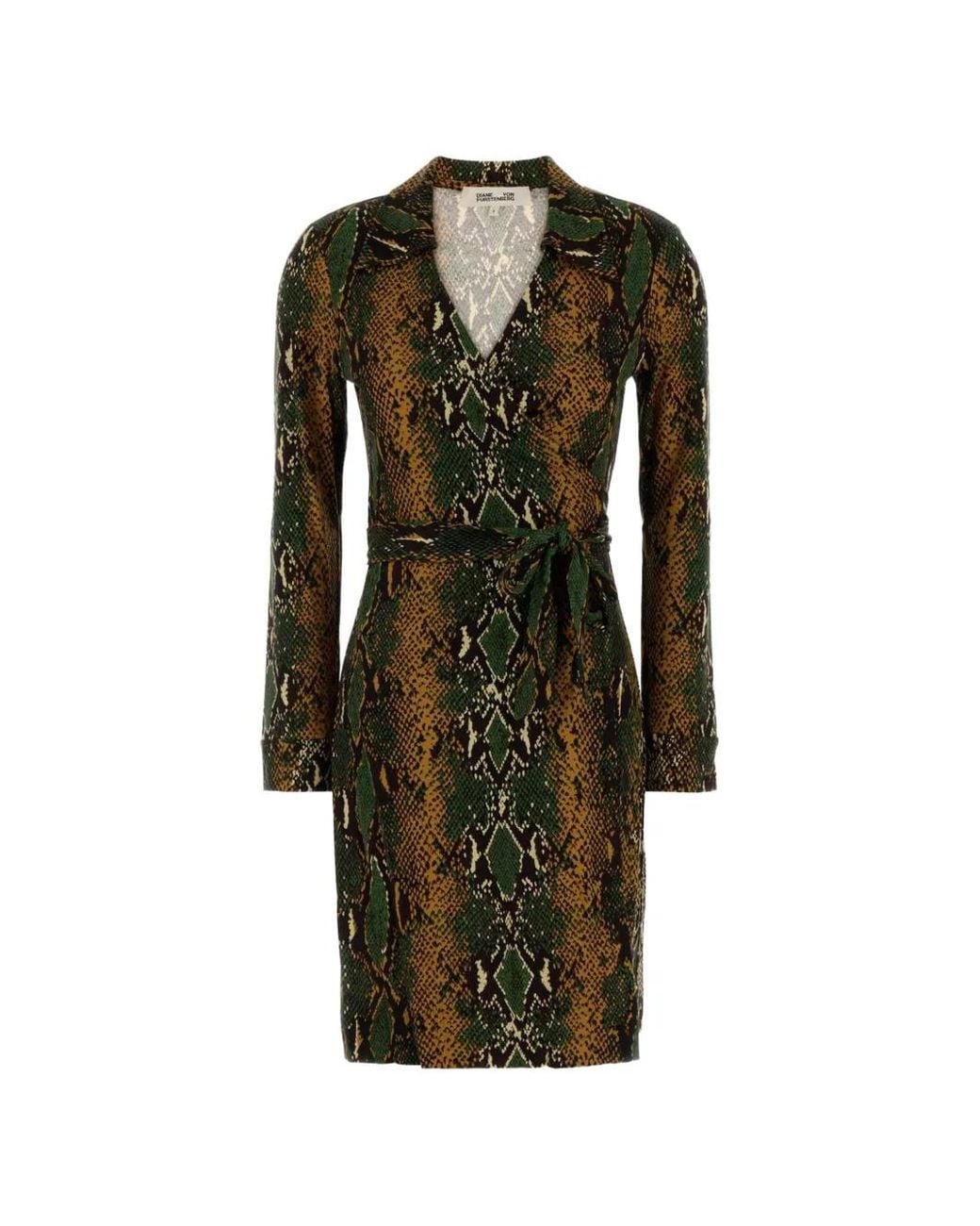 Diane von Furstenberg Green Janne Snakeskin-Print Mini Dress