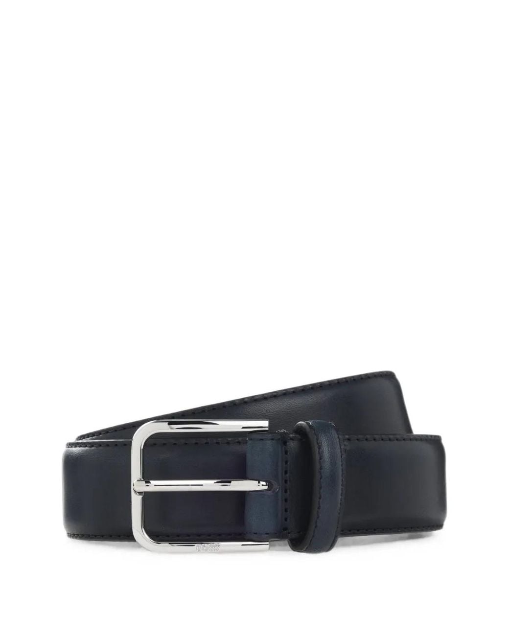 Boss Blue Leather Business Belt With Polished Buckle for men