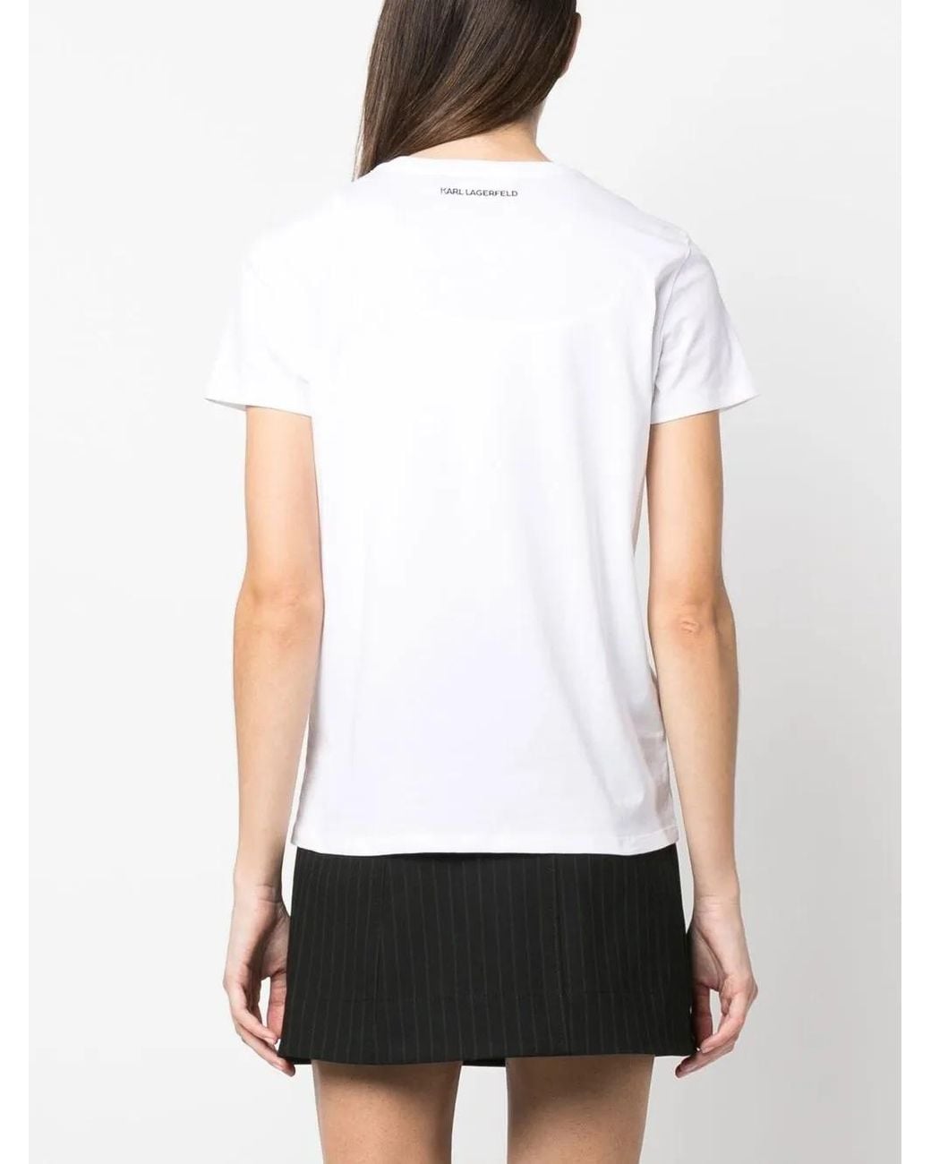 Karl Lagerfeld White Ikon Rhinestone-Embellished T-Shirt