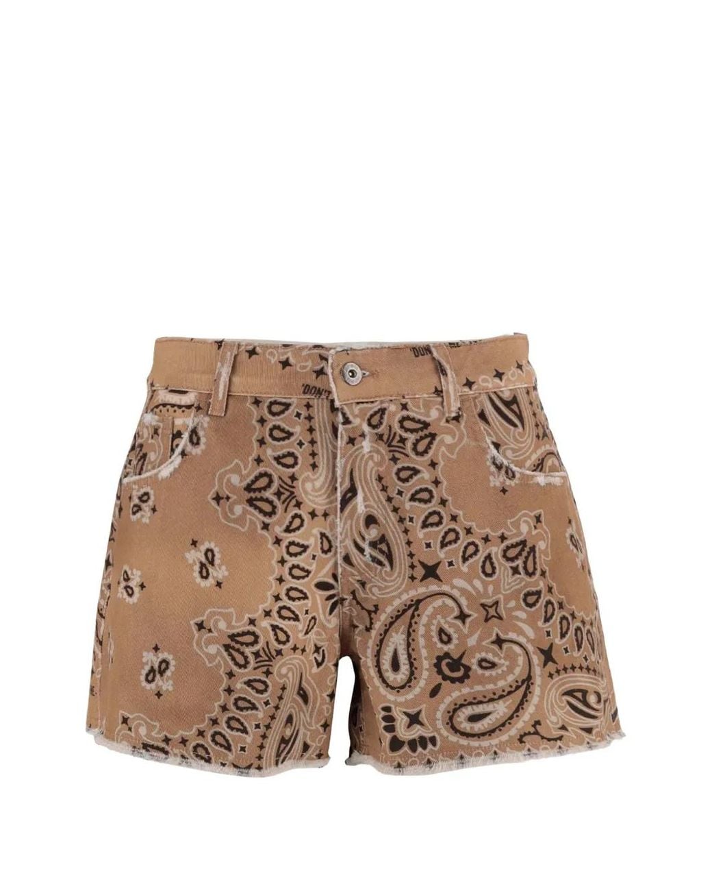DON'T @ ME Brown Paisley-Print Frayed Shorts