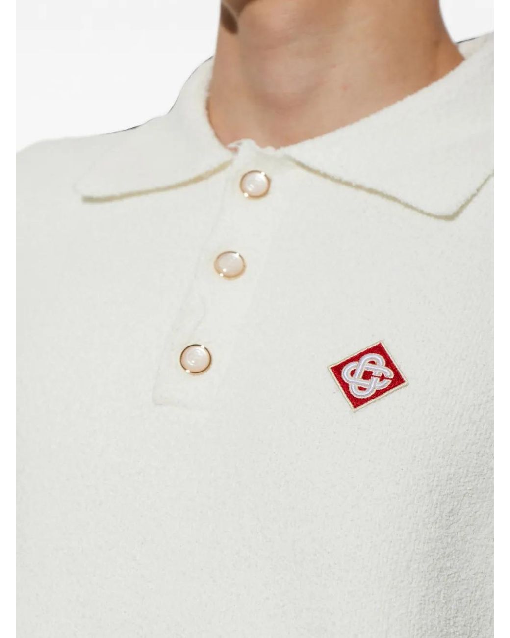Casablanca Blue Checkerboard-Knit Long-Sleeve Polo Shirt for men