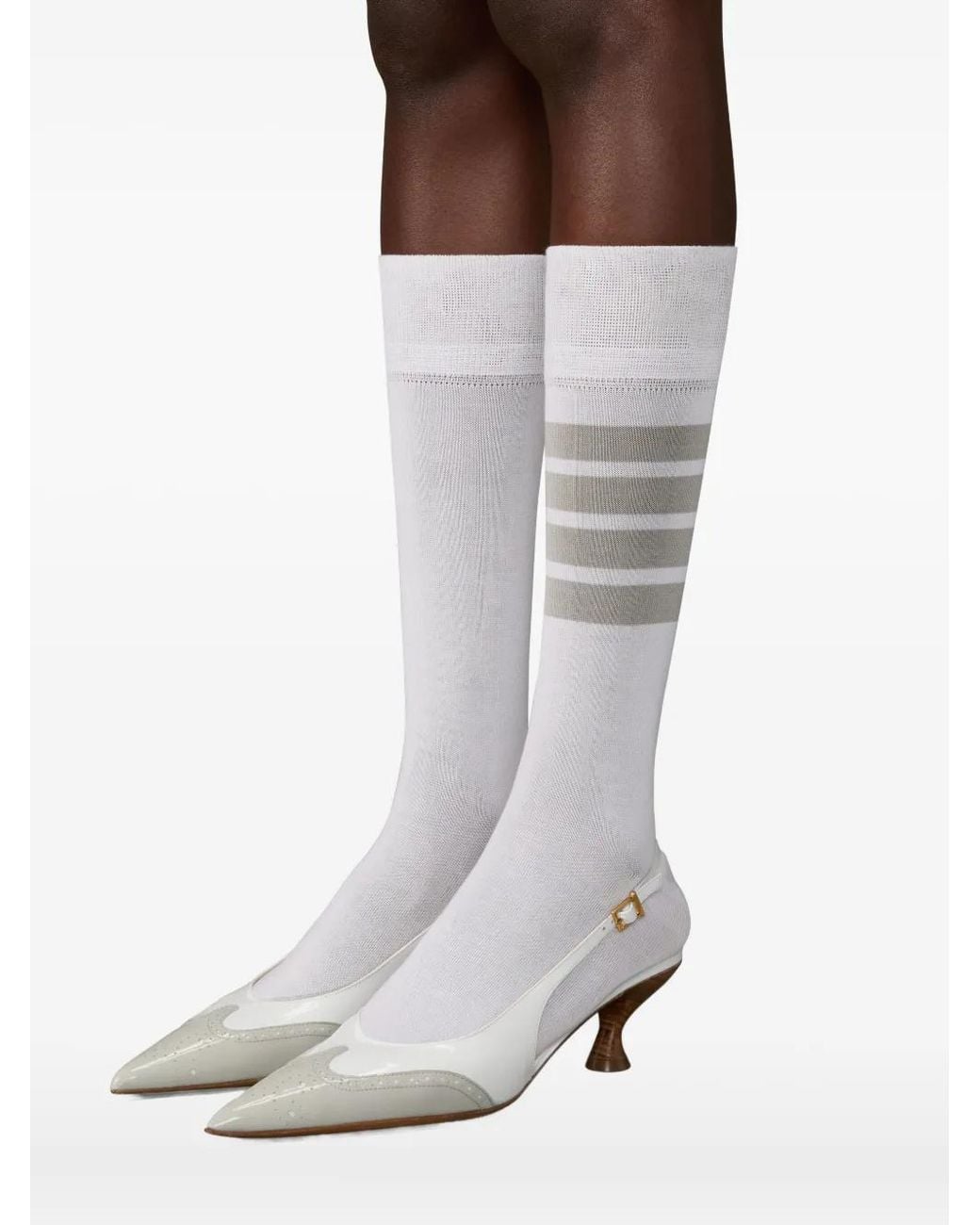 Thom Browne White Soft Patent Wingtip Slingback Pumps 50Mm