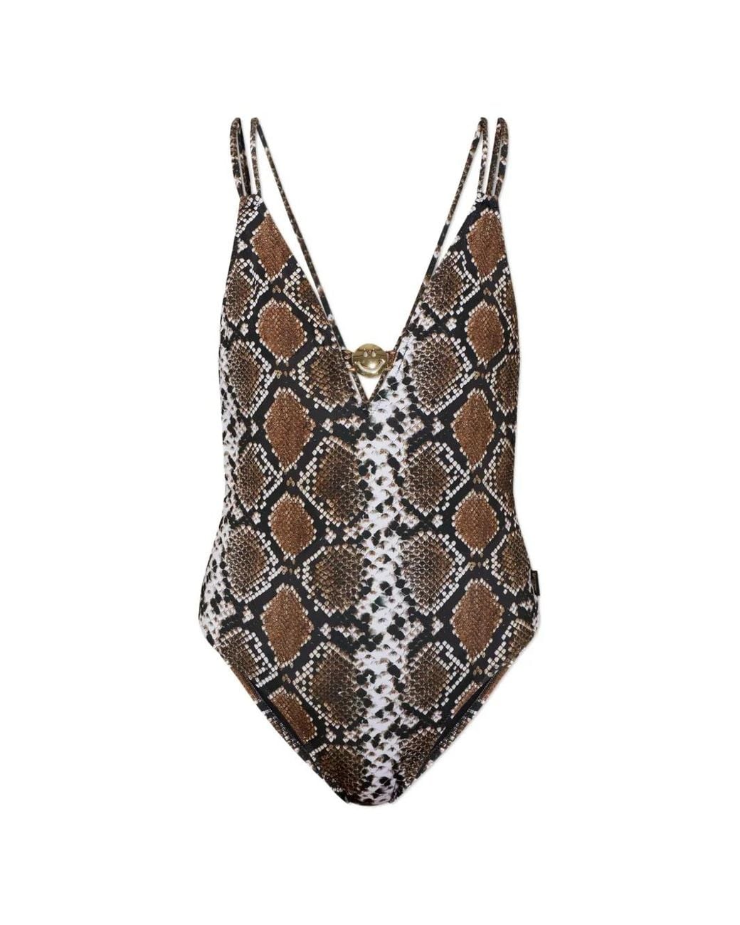 Moschino Brown X Smiley Snake-Print One-Piece Swimsuit
