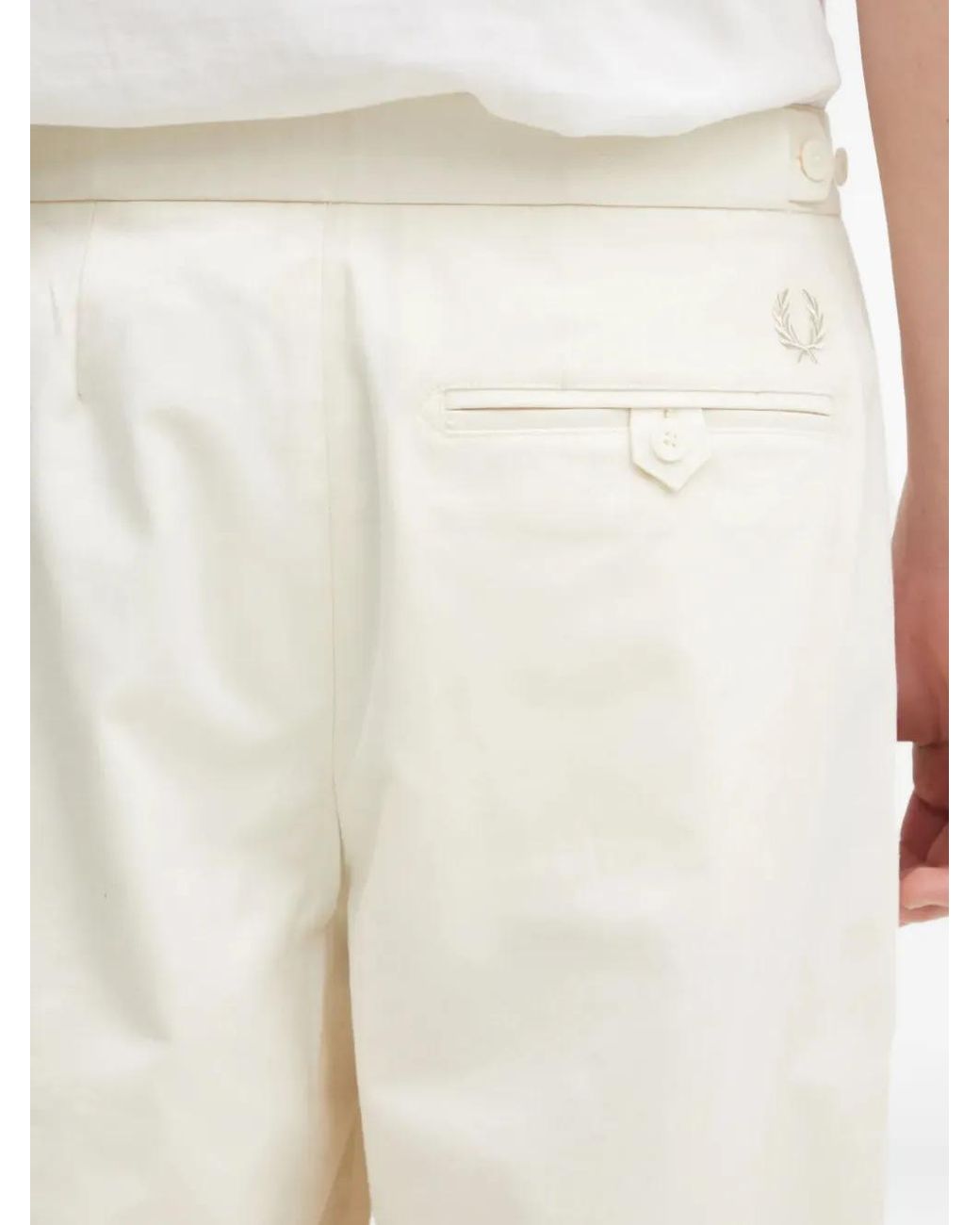 Fred Perry White Pleated-Front Trousers for men
