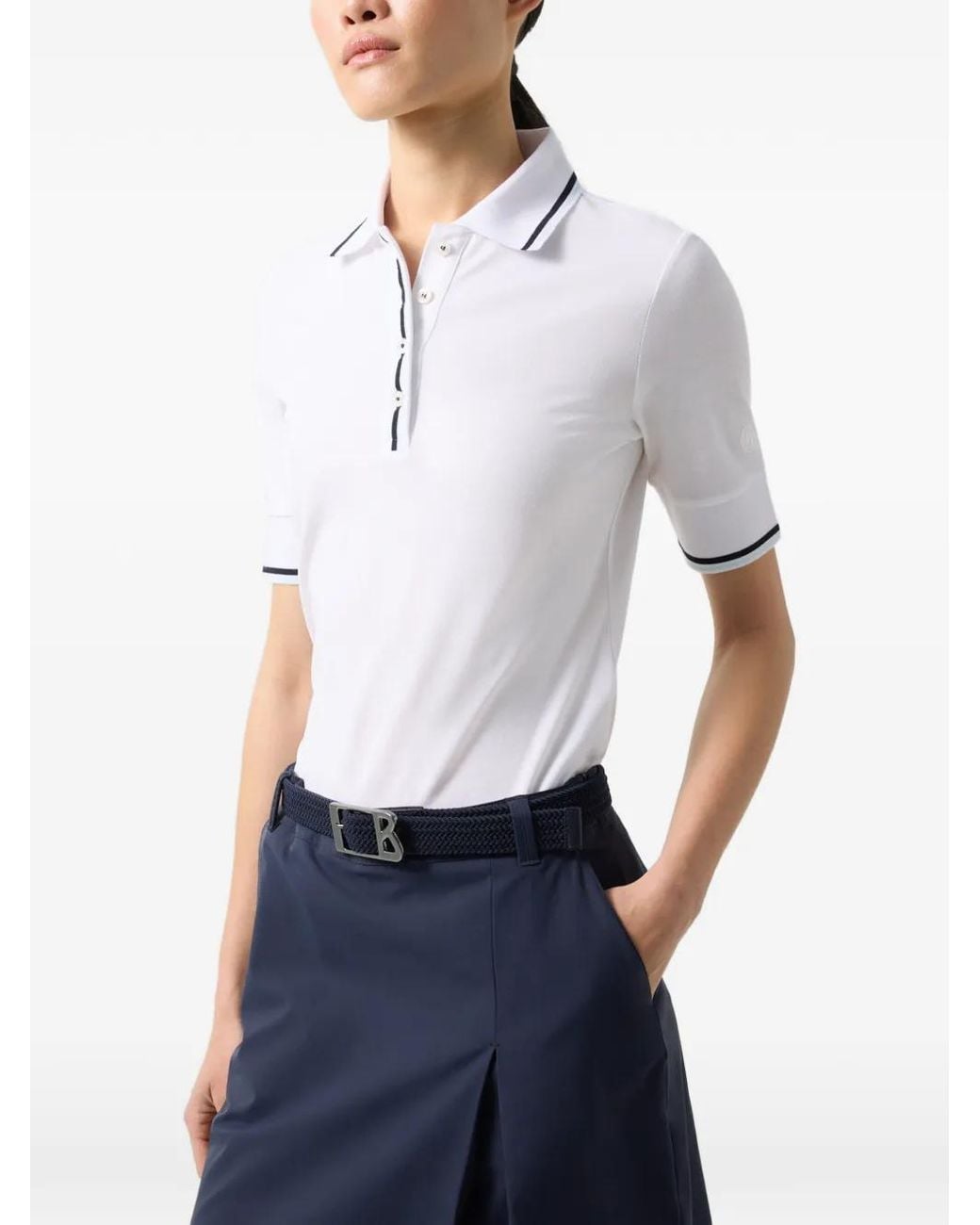 Bogner White Elenor Stripe-Trim Polo Shirt