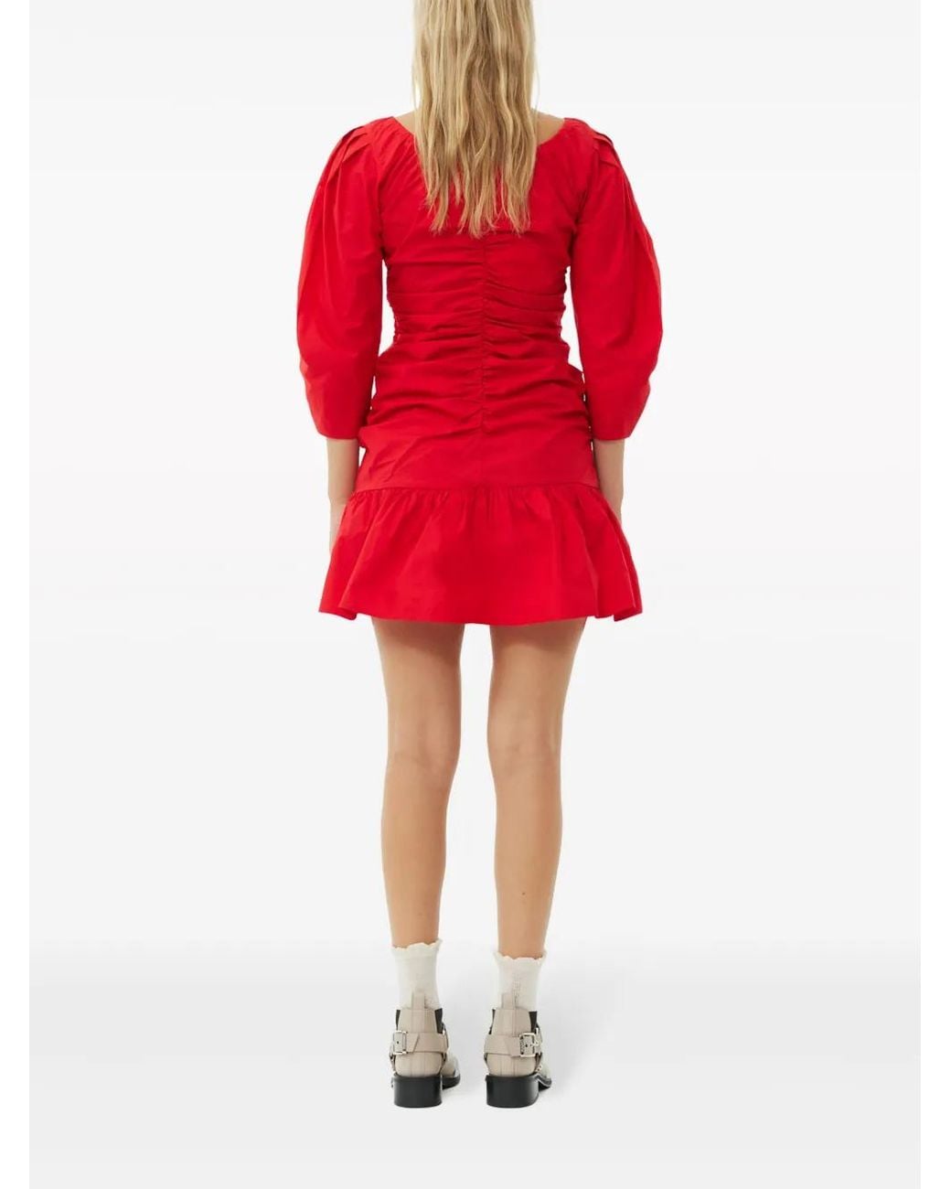 Ganni Gathered Poplin Minidress