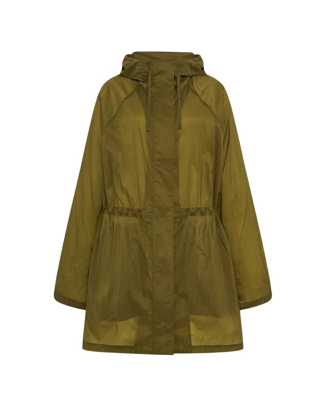 Another Tomorrow Green Adjustable-Waist Hooded Coat