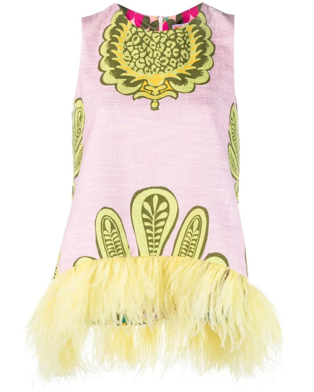 LaDoubleJ Yellow La Scala Feather-Trim Blouse