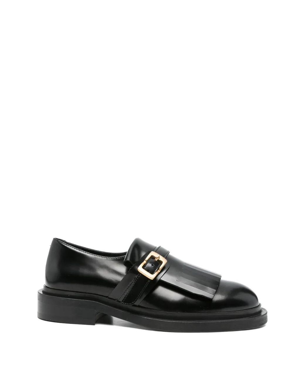 ADRIANNA FERETTI Black Fringed Buckle Shoes