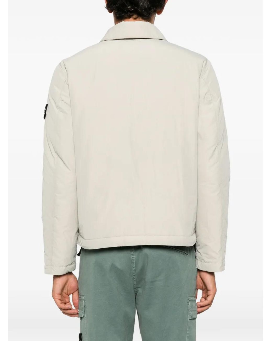 Stone Island White Logo-Patch Button-Up Jacket for men