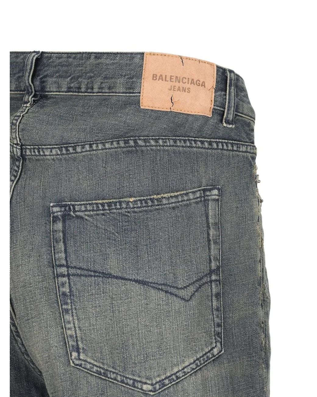 Balenciaga Gray Logo-Patch Cotton Jeans for men