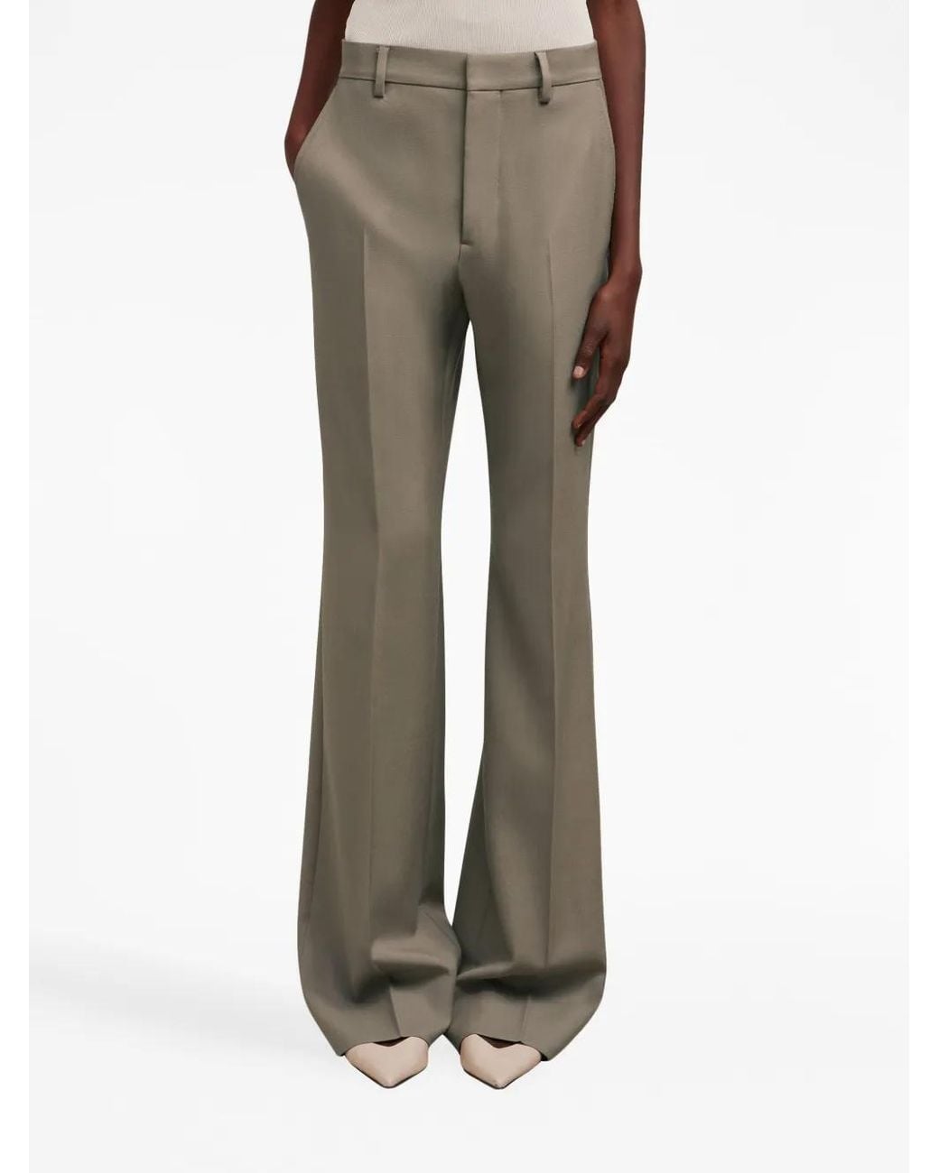 AMI Natural Wide-Leg Virgin-Wool Trousers