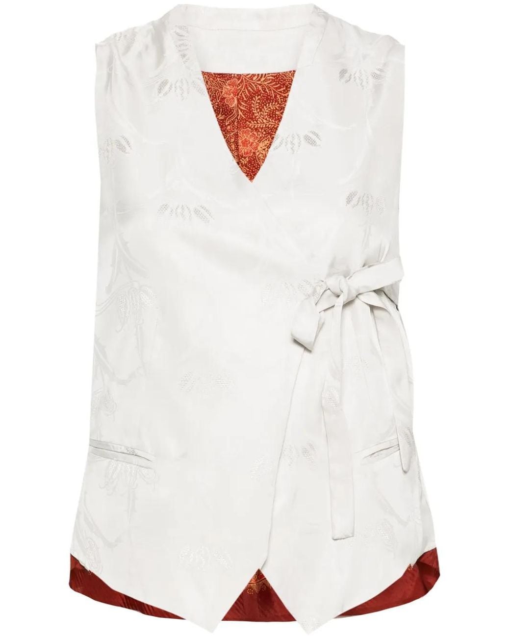 Ibrigu White Jacquard Tie-Fastening Waistcoat
