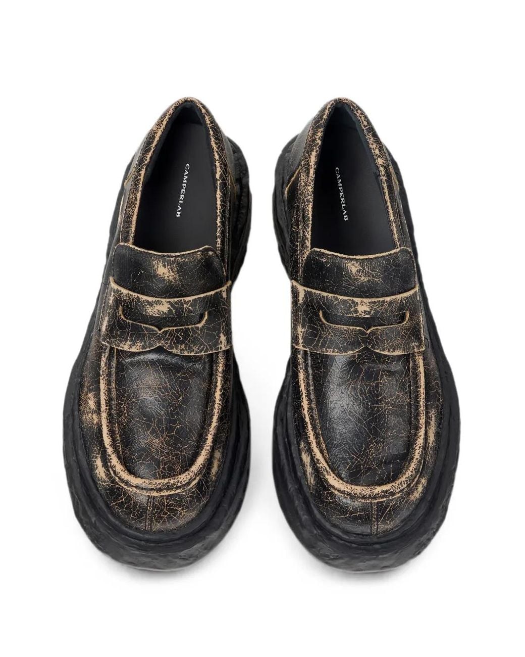 CAMPERLAB Black Vamonos Crackled Leather Loafers