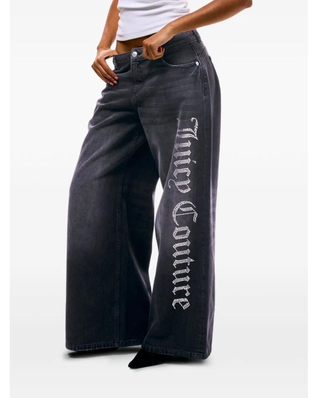 Juicy Couture Black Diamante-Embellished Wide-Leg Jeans