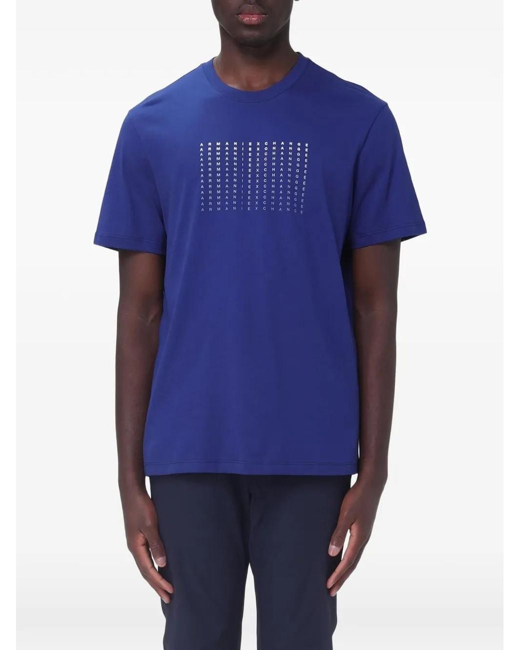 ARMANI EXCHANGE Blue Logo-Print Cotton T-Shirt for men