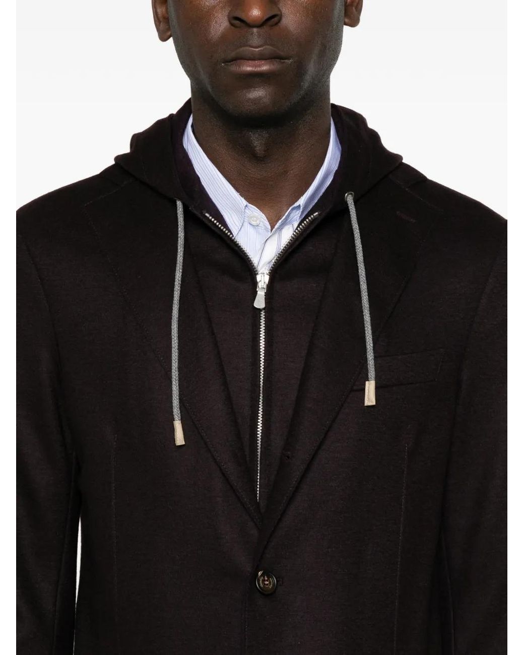 Eleventy Black Hooded Layered Jacket for men