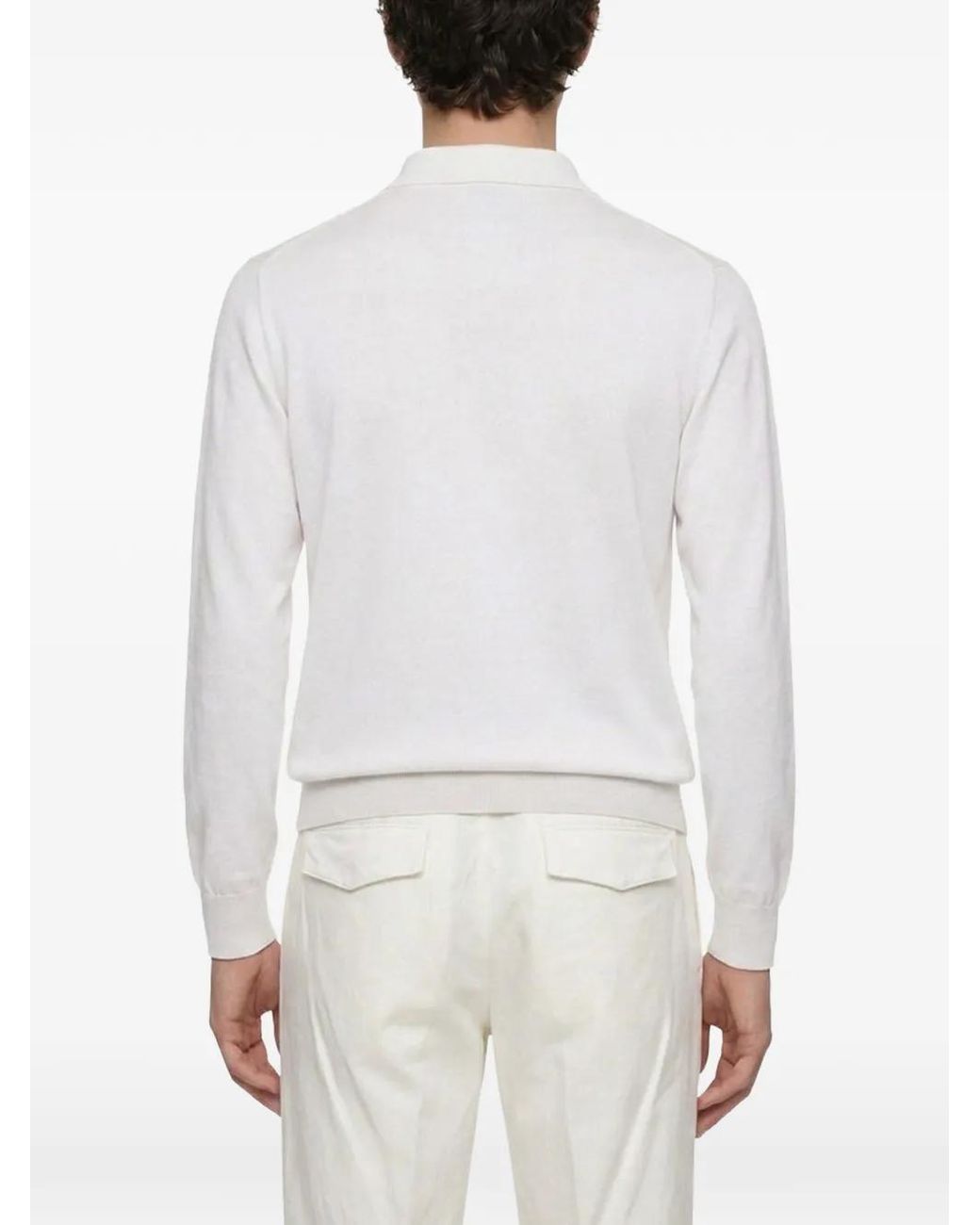 Eleventy White Long-Sleeve Polo Shirt for men