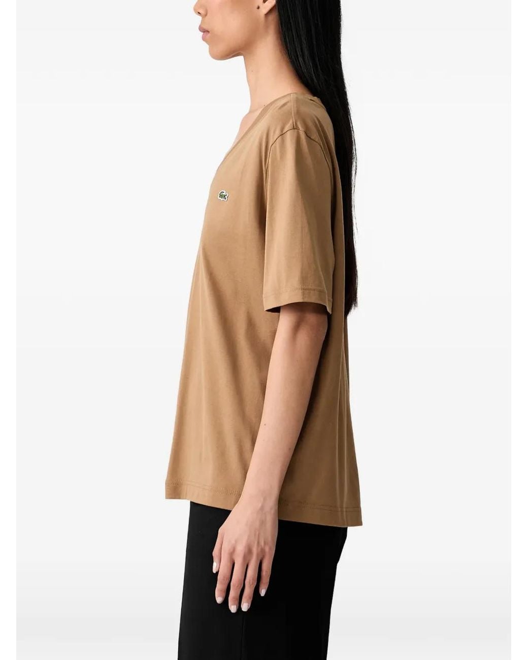 Lacoste Black V-Neck Logo-Patch T-Shirt