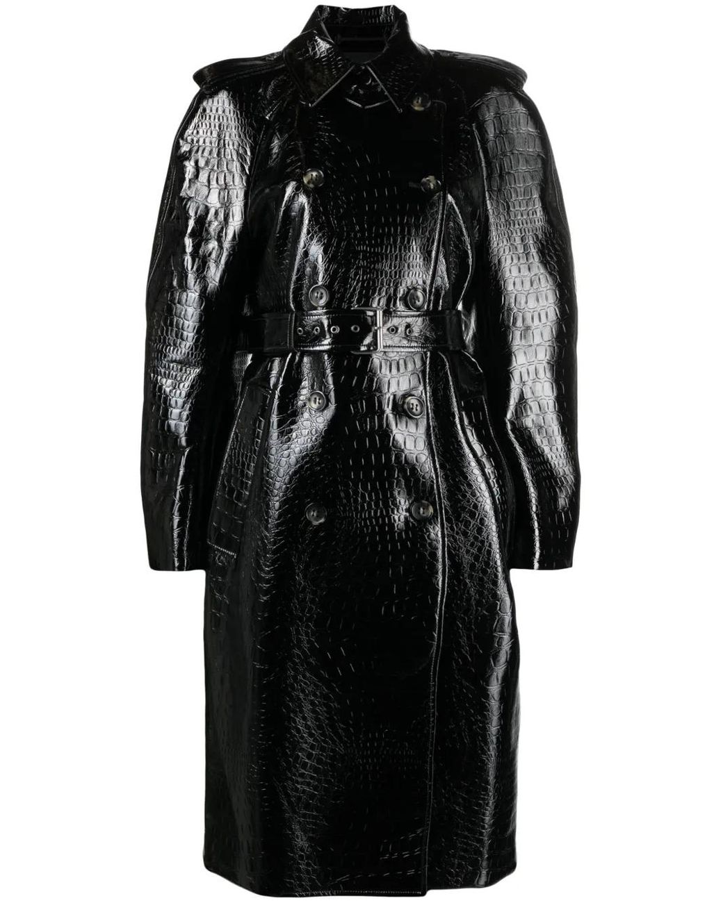 コート Sportmax Black Trench Coat In Semi-Glossy Nappa Leather Max Mara Sportmax Black Semi-Gloss Nappa Leather Trench