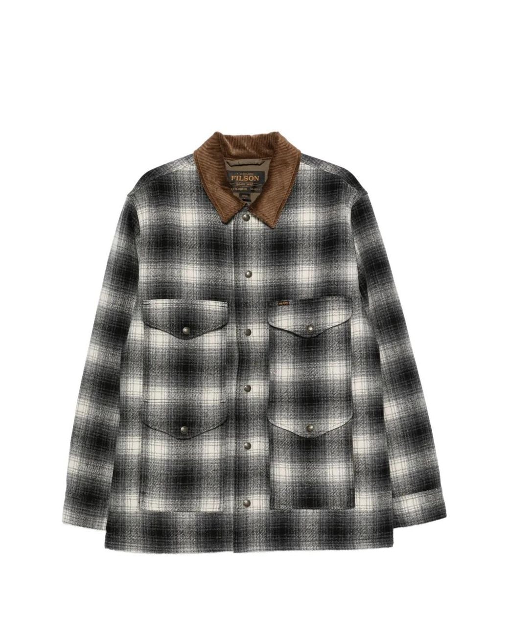 Filson Gray Check-Pattern Corduroy-Collar Jacket for men